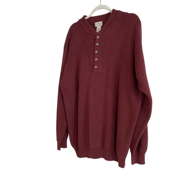 Vintage LL Bean Burgundy 5 Button Henley Cotton Fisherman Knit Sweater XXL Tall - Picture 15 of 15